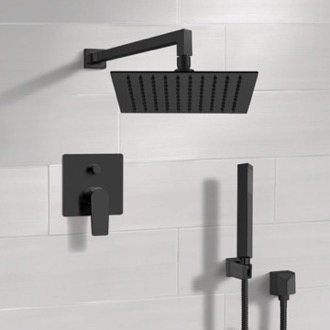 Shower Faucet Matte Black Shower Set With Rain Shower Head and Hand Shower Remer SFH36